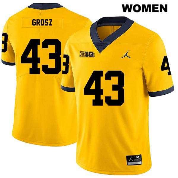 Women's NCAA Michigan Wolverines Tyler Grosz #43 Yellow Jordan Brand Authentic Stitched Legend Football College Jersey ZZ25B62AI